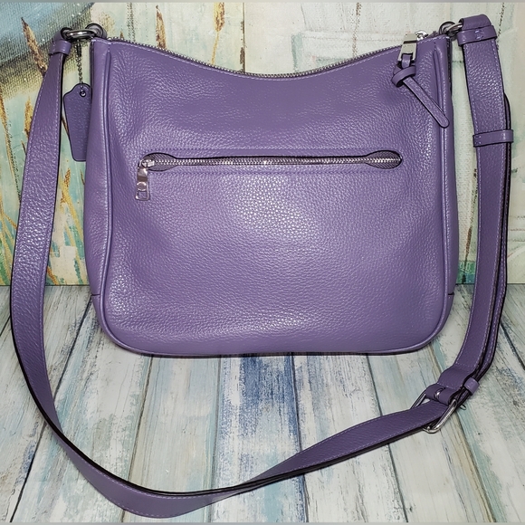 Coach Ellie Refined Pebble Leather File Bag/Crossbody Purple/Silver EUC - Picture 7 of 13